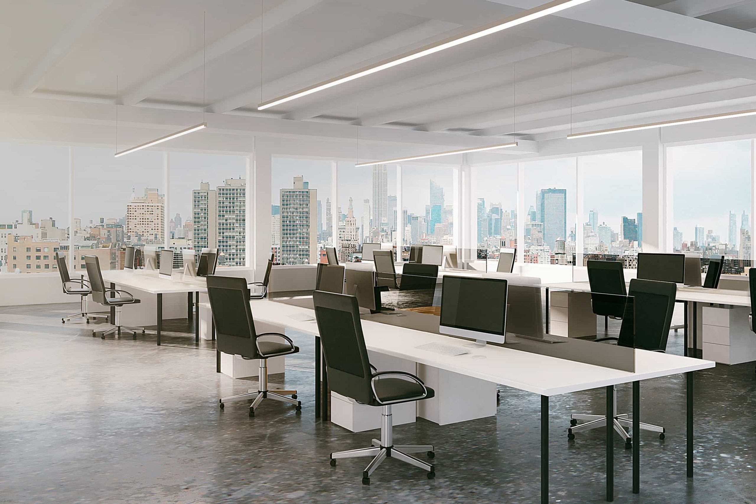 Modern open space office with city view